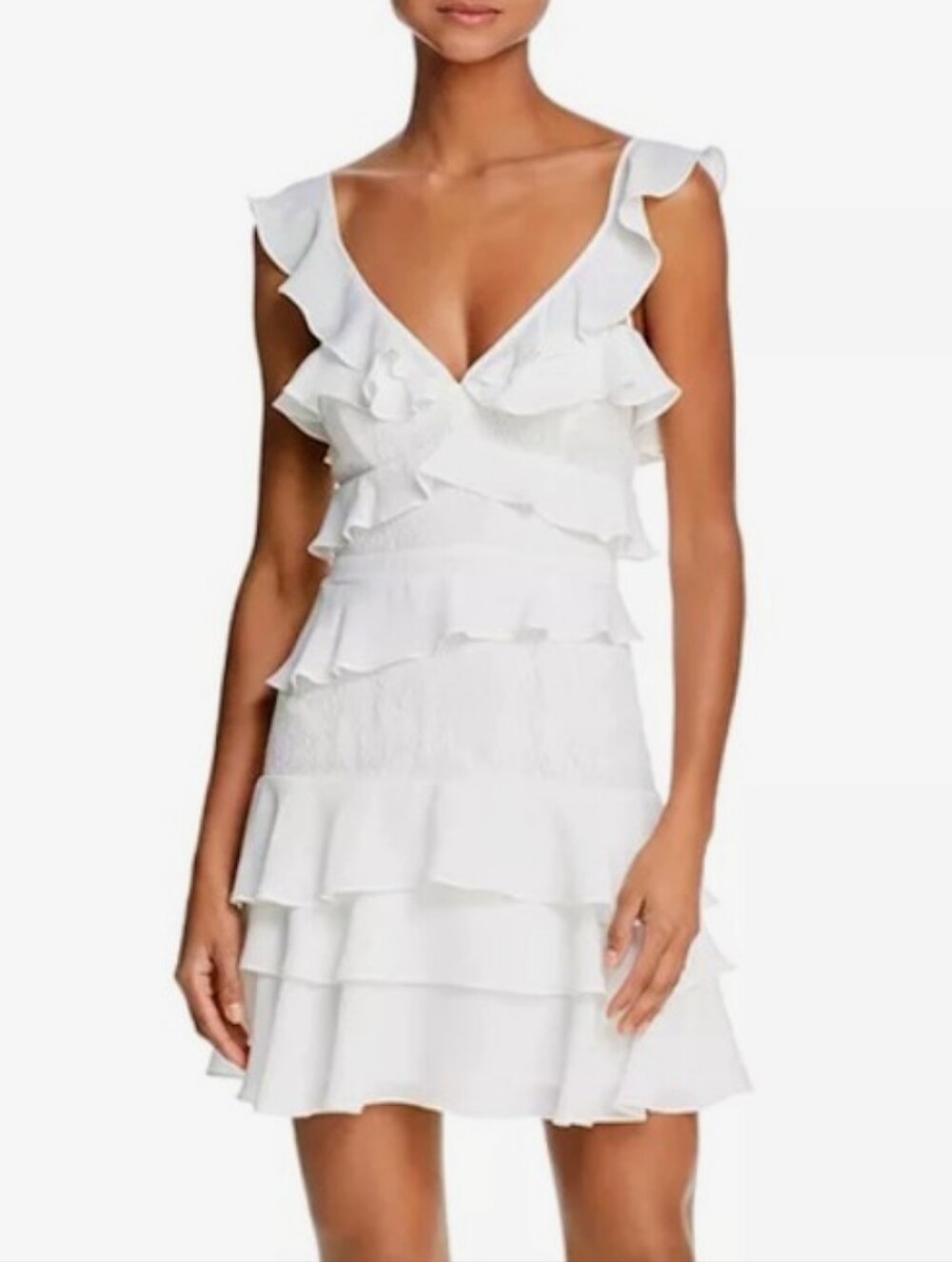 Bardot Ivory Ruffle Tiered Mini Dress XS - Picture 2 of 3